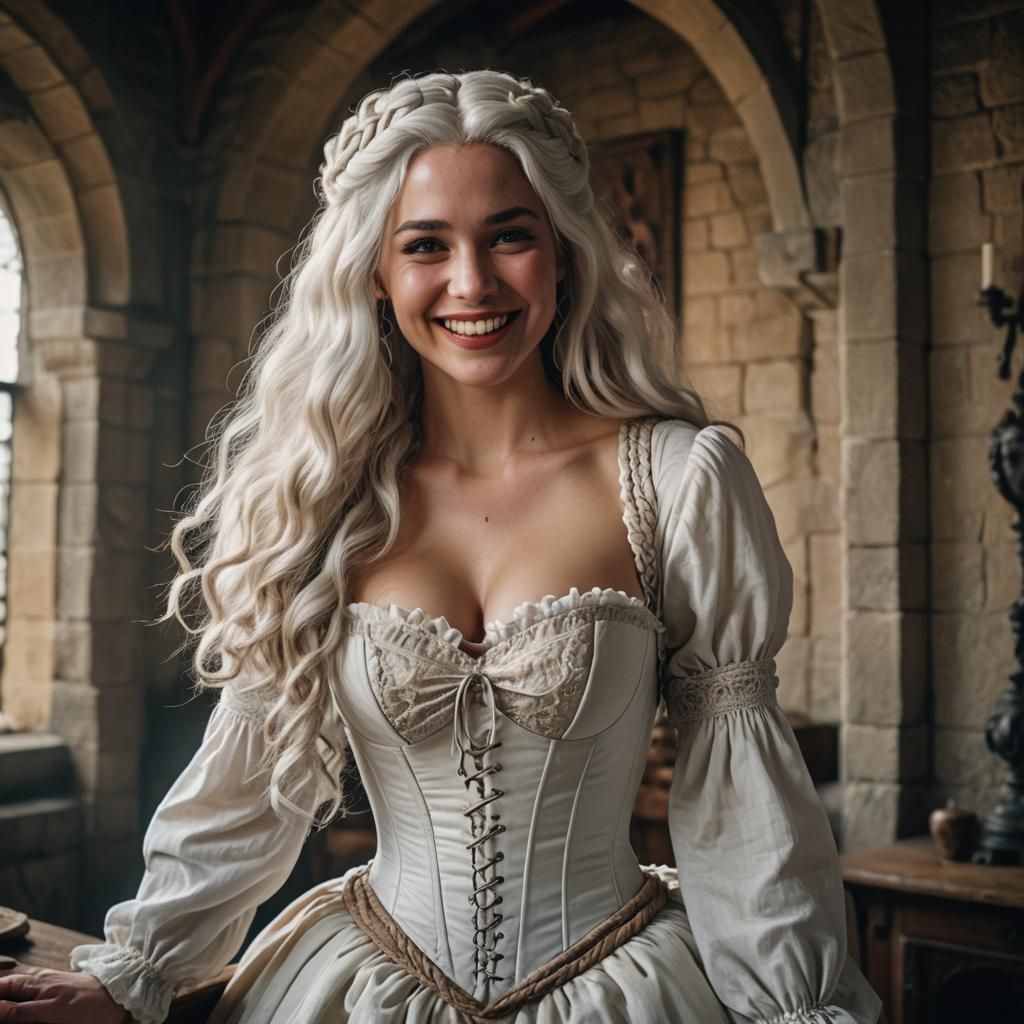 Blonde Haired Medieval Princess in White Dress