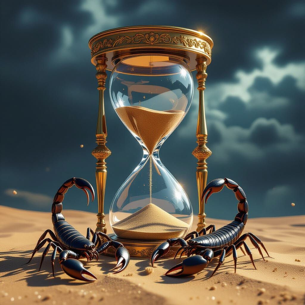 Hourglass with Scorpions in Baroque Digital Art Style