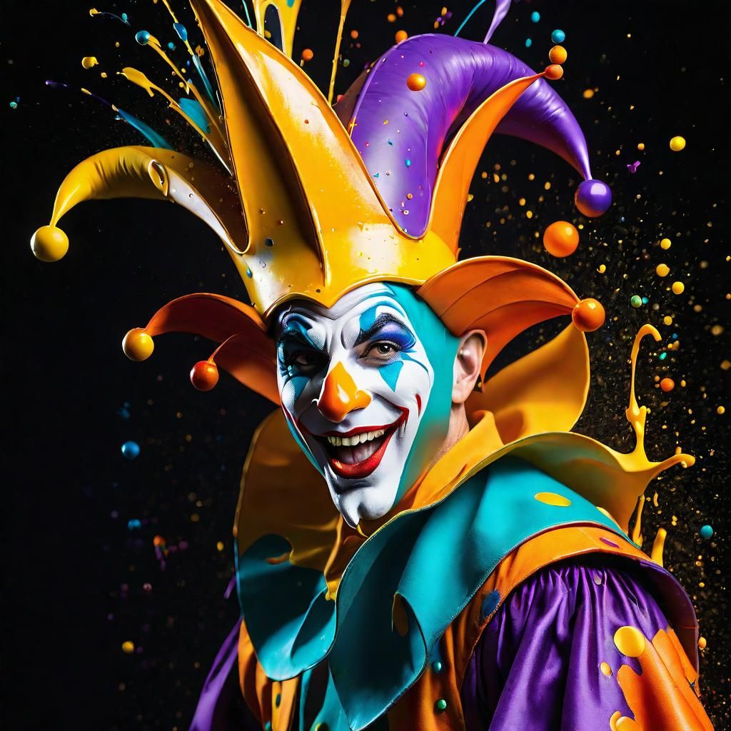 Vibrant Jester in Splash Art Style on Canvas