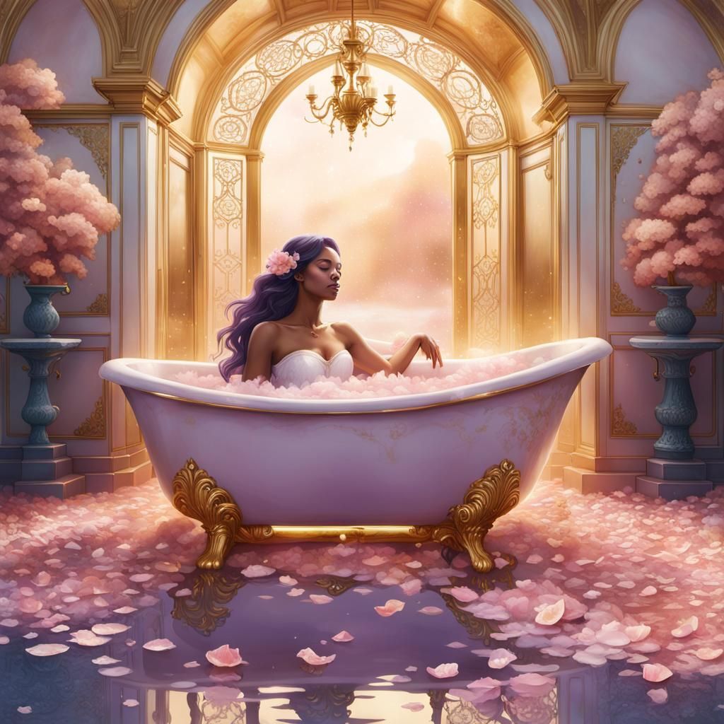 Girl Relaxing in Luxurious Bathroom: Fantasy Art