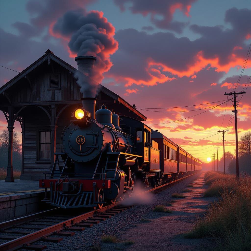 Surreal Train Arrives at Abandoned Station During Golden Hou...