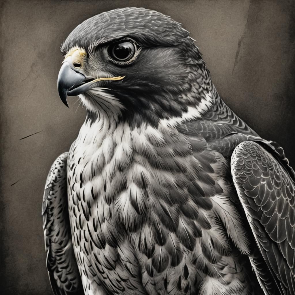 Peregrine Falcon Captures Prey: Detailed Charcoal Drawing