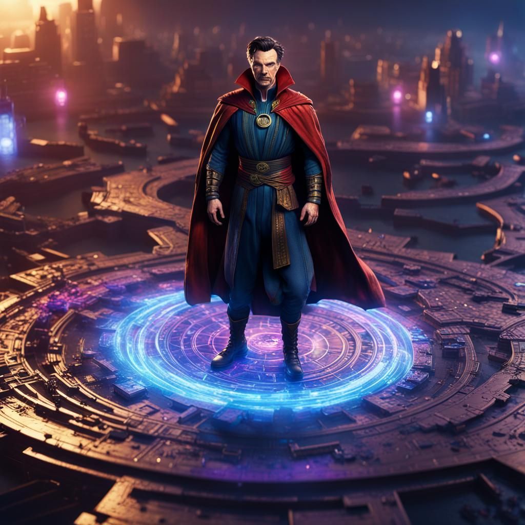 Dr. Strange in Cyberpunk Glowwave Style