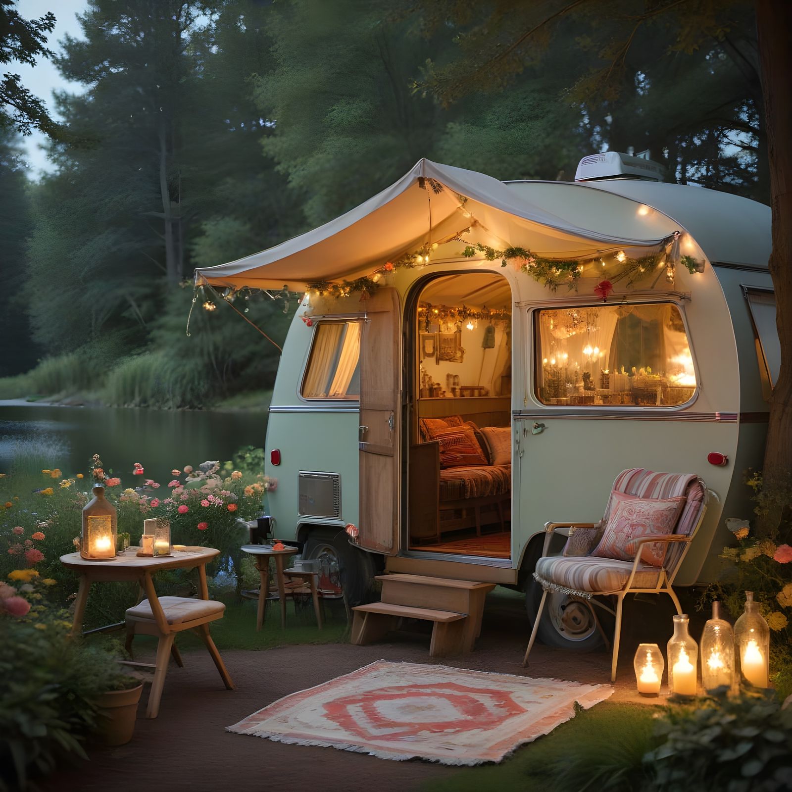 Vintage Camper Scene with Cozy Ambiance