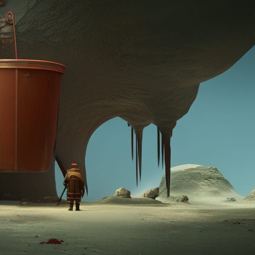 man hugging a bucket of liver