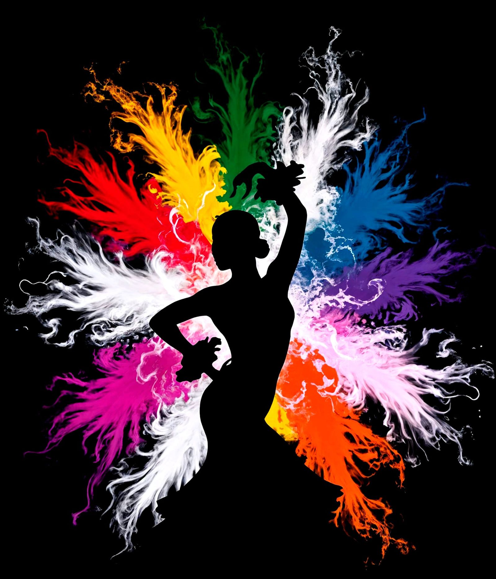 Flamenco Dancer in Vibrant Colors and Smoke