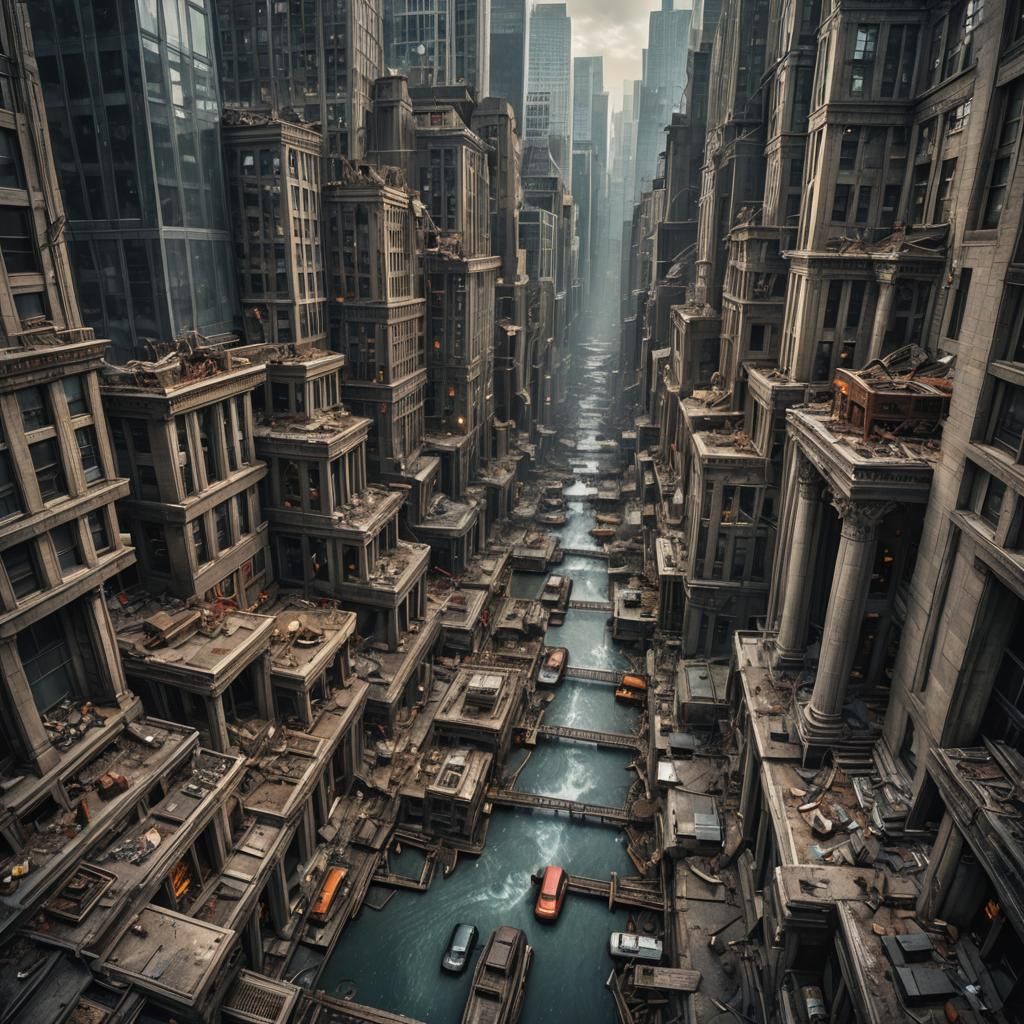 Hyperrealistic Cosmic Fall of Metropolis in HDR