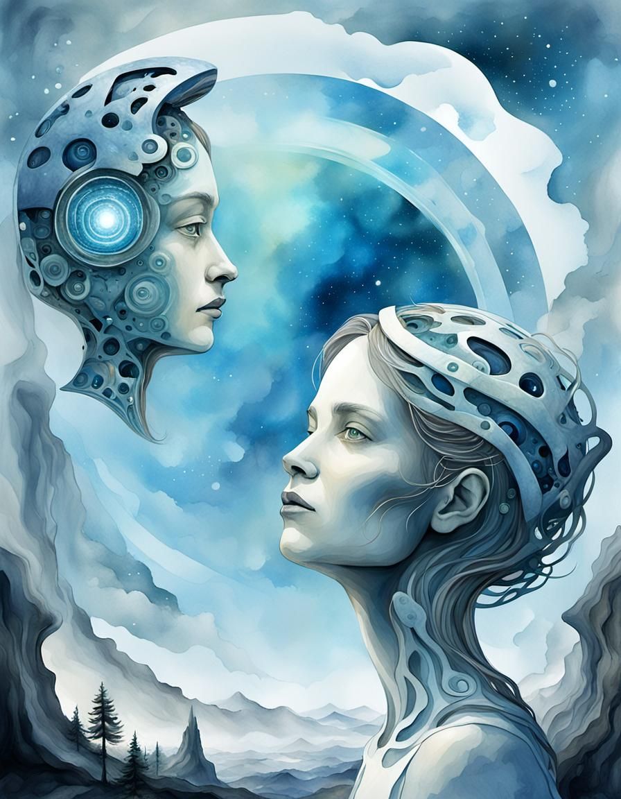 3D-Rendering. Mind Halo-Serie. Frauenkopf vor dem Hintergrun...