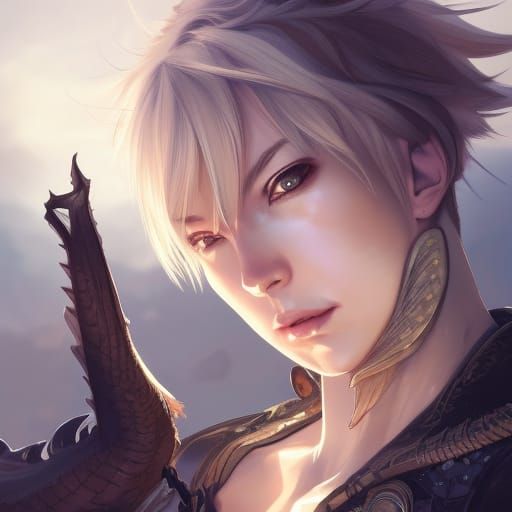 Anime Dragon Hunter Portrait in Art Nouveau Style