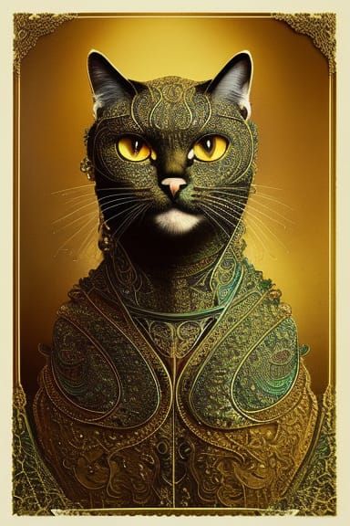 Fierce Intricate Cat in Elaborate Golden Lace