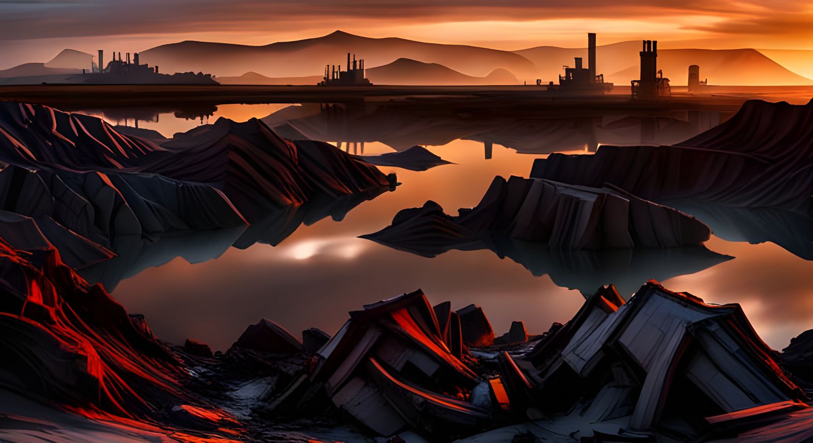 Post-Extinction Earth: Black Oil Lakes Landscape