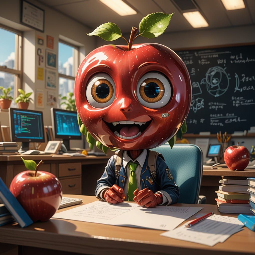 Chibi Apple Teacher in a Vibrant Classroom