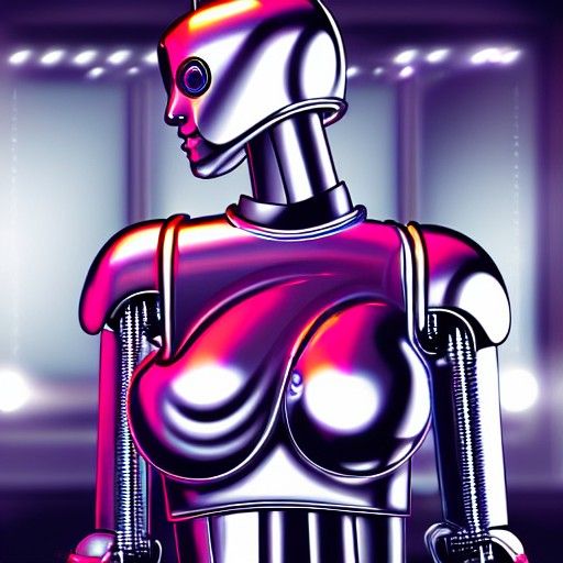 Chrome Robot Woman in Cyberpunk Club