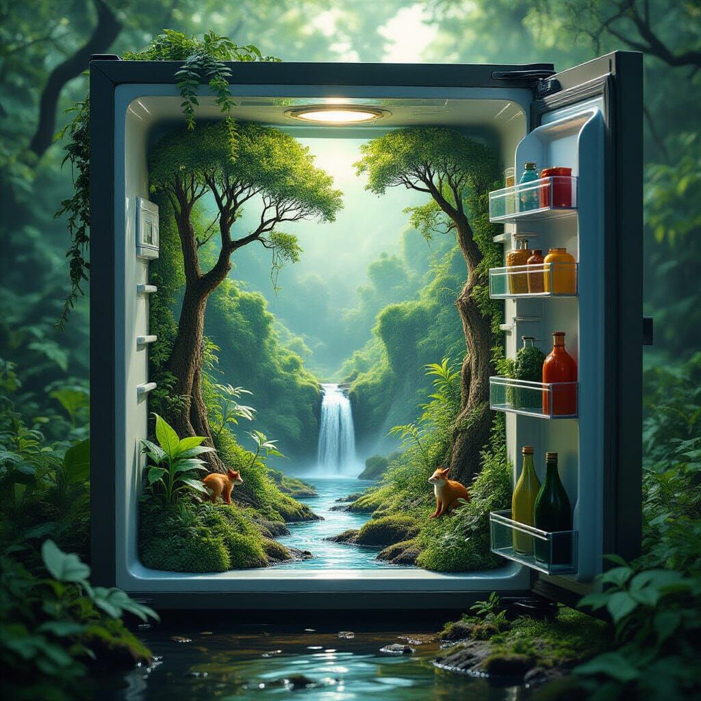Miniature Rainforest Ecosystem Inside Discarded Refrigerator