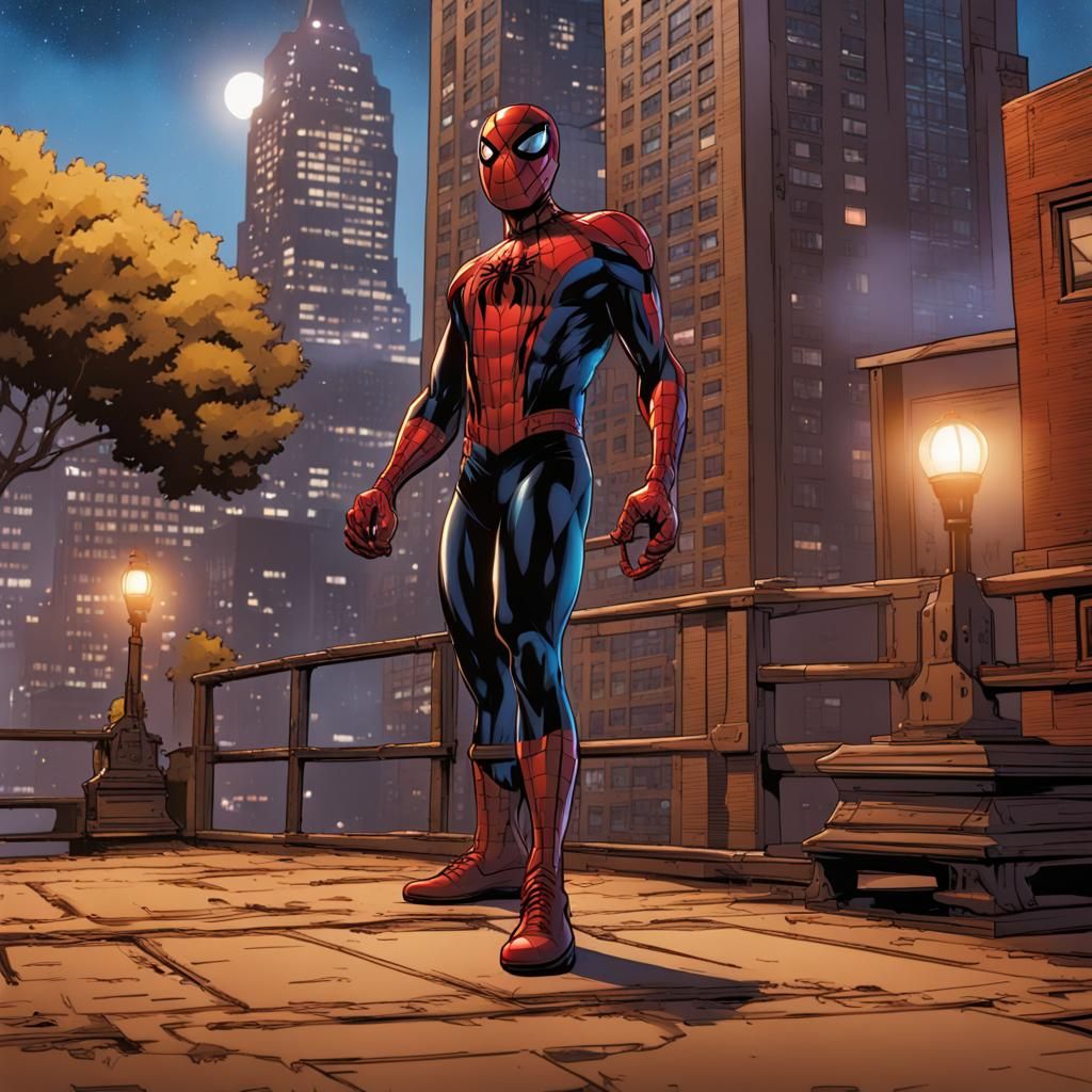 Spider-Man at Midnight: 3D Realistic Comic Art