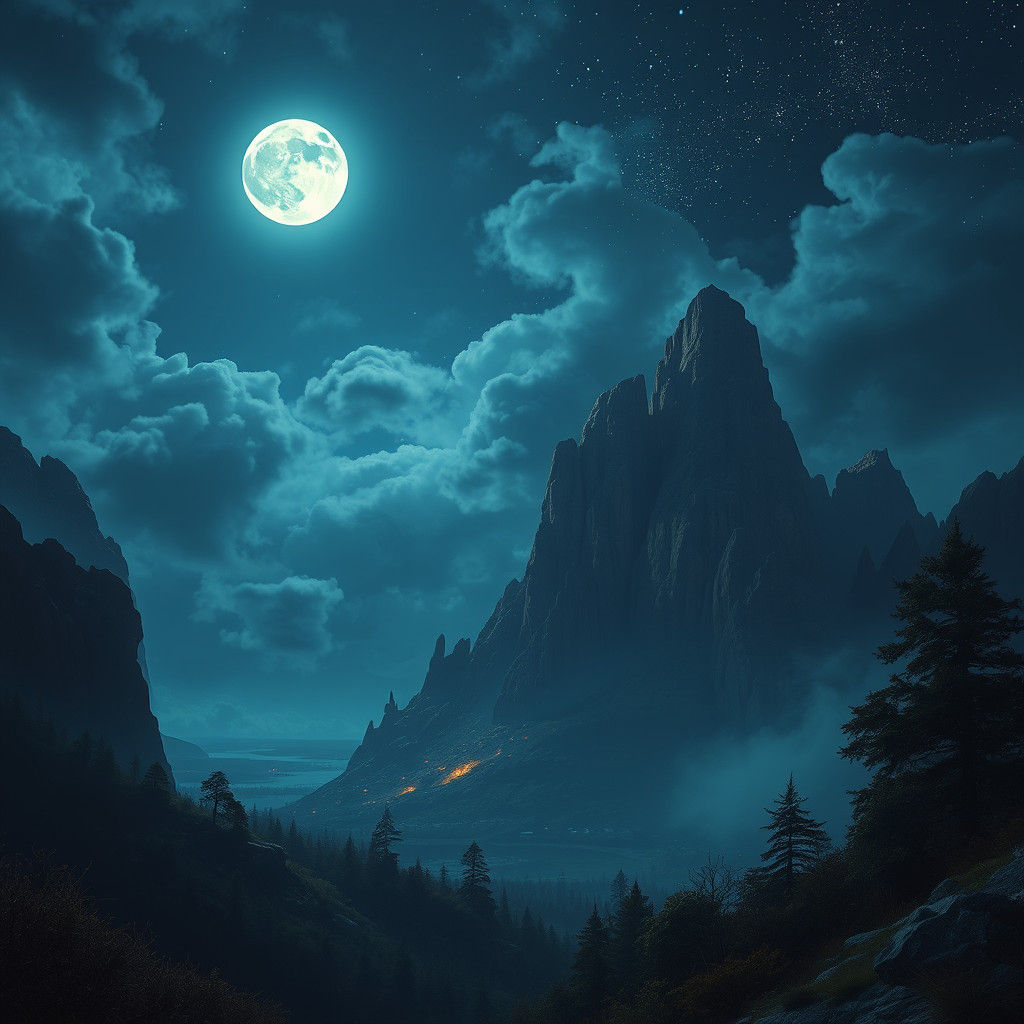 Mystical Full Moon Night Scene in Detailed Matte Painting