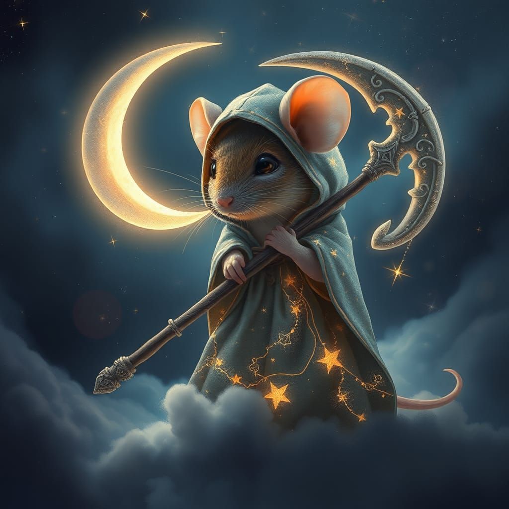 Mouse Grim Reaper in Starlight Cloak Digital Art