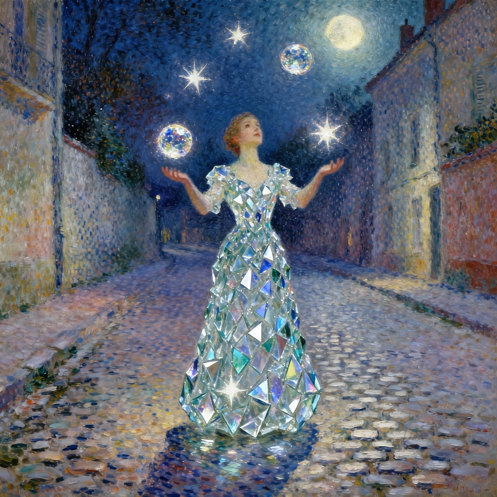 Glass Gown Performer Juggles Starlight Orbs