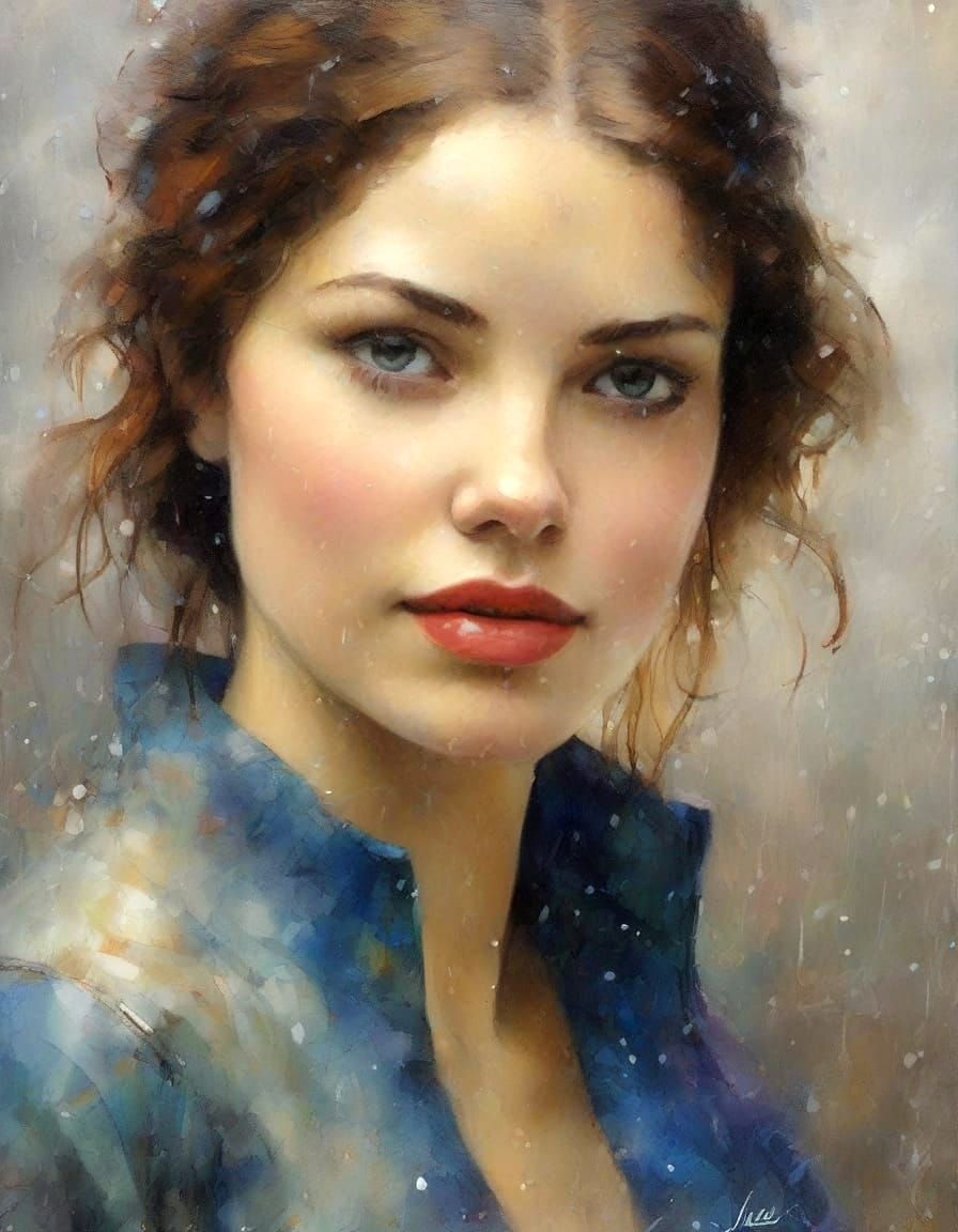 Young Woman Surrounded by Raindrops