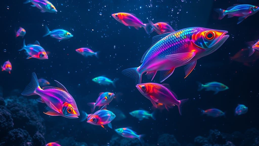 Iridescent Deep-Sea Aquariums in Infinite Blackness