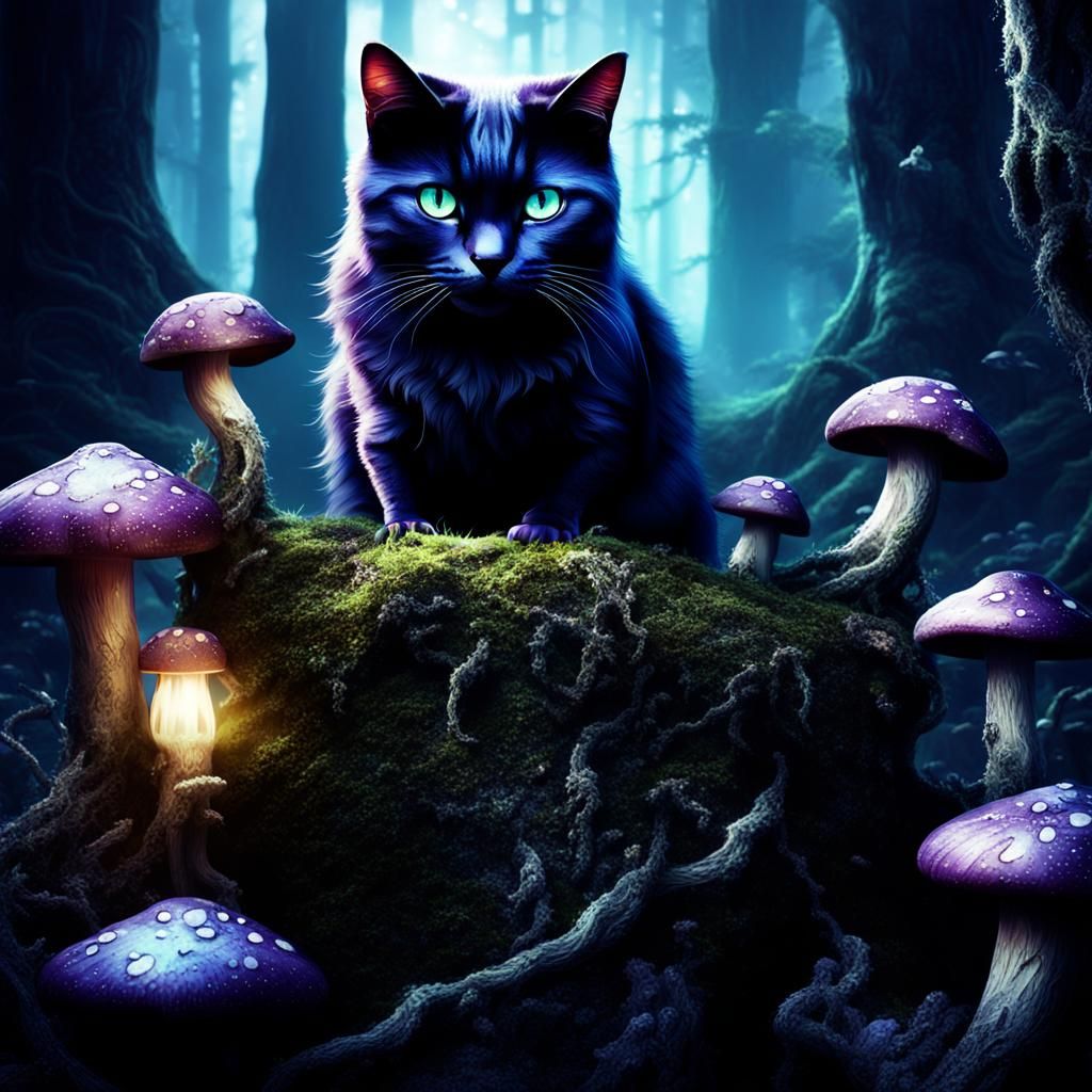 Mystical Cat Portrait in Fantasy Forest Concept Art