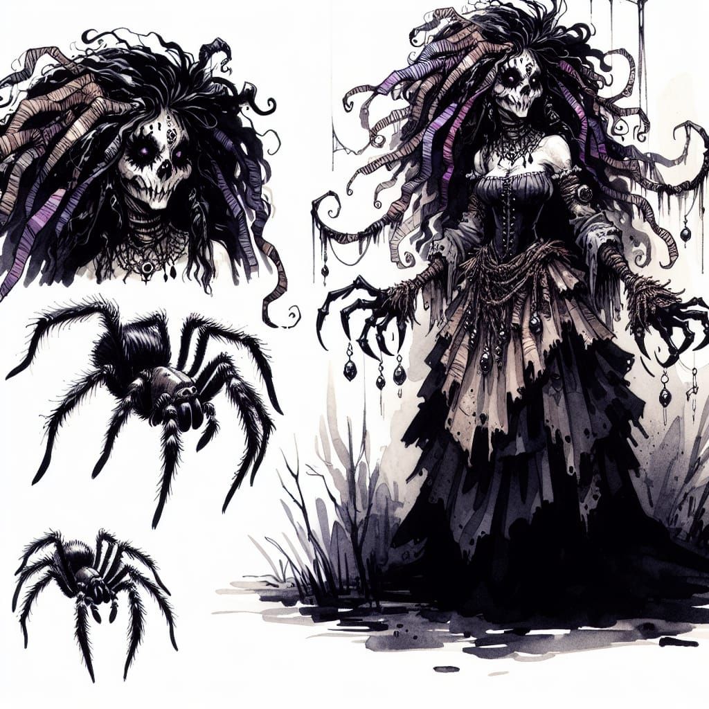 Dark Fantasy Meenlock Sorceress Amidst Shadowy Bog