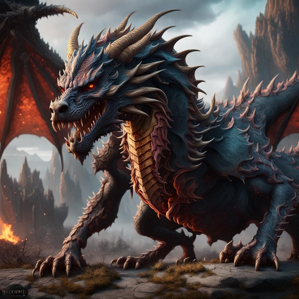 Hellhound Dragon: Detailed Fantasy Concept Art