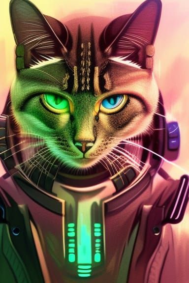 Cyberpunk Cat in Dystopian Cityscape