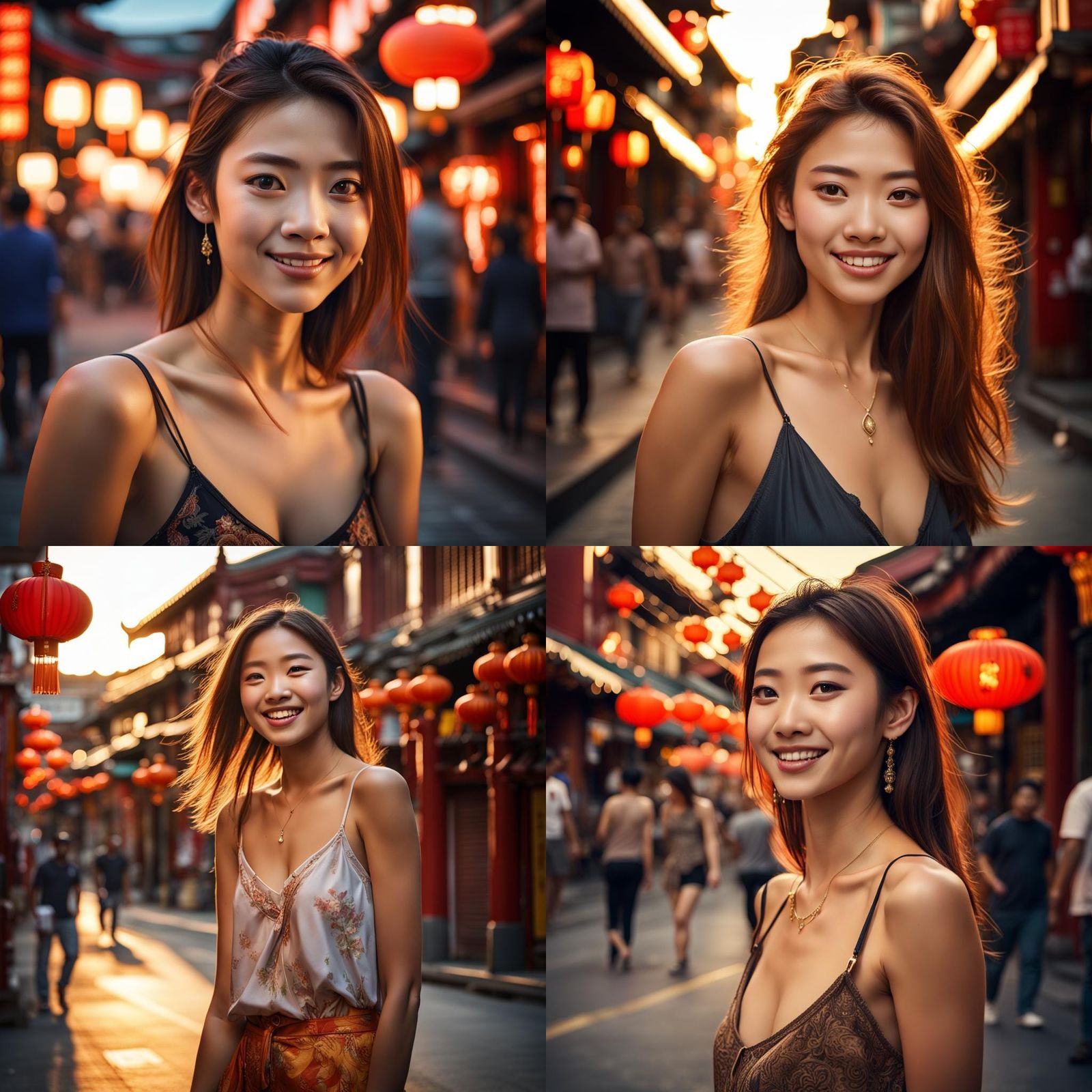 Smiling Woman in Chinatown: Candid Street Photography