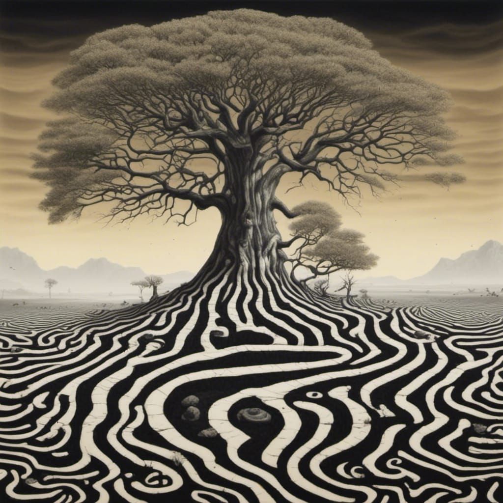 Lone Tree in Graphic Novel Style