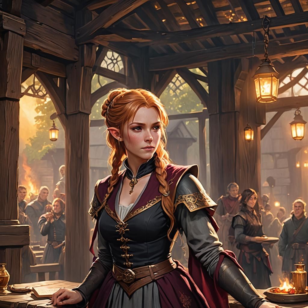 Half-Elf Bard's Enchanting Speech in Tavern