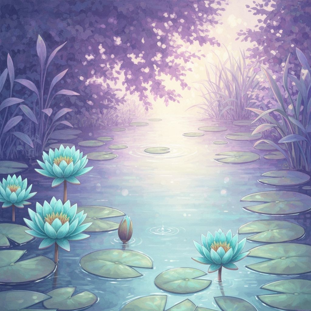 Teal Waterlilies in Dreamy Watercolor Style