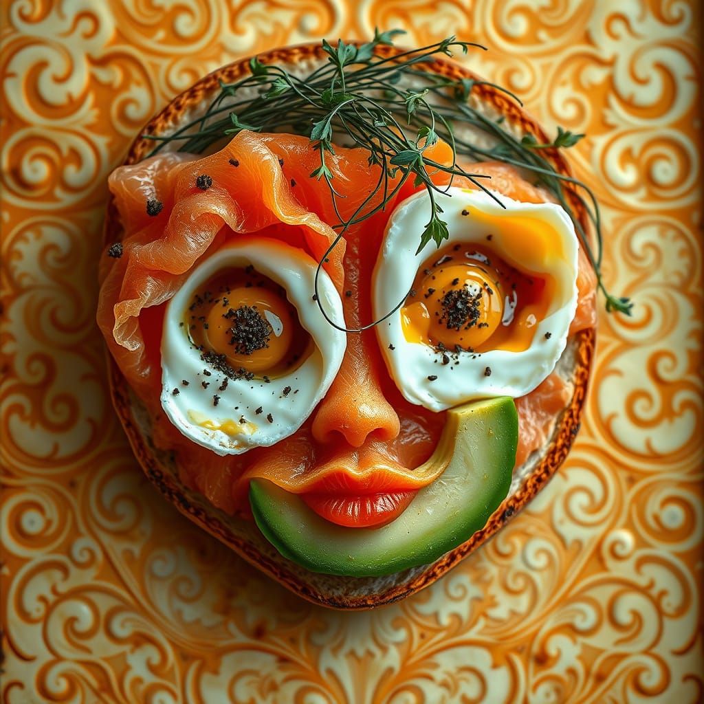Vibrant Edible Portrait in Art Nouveau Style