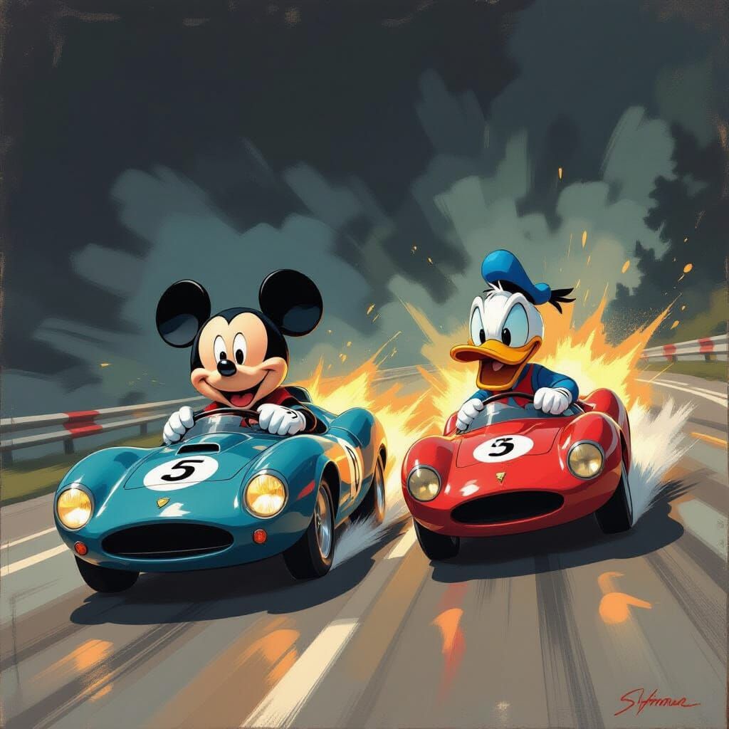 Mickey and Donald Duck Race in Gritty Cinematic Style