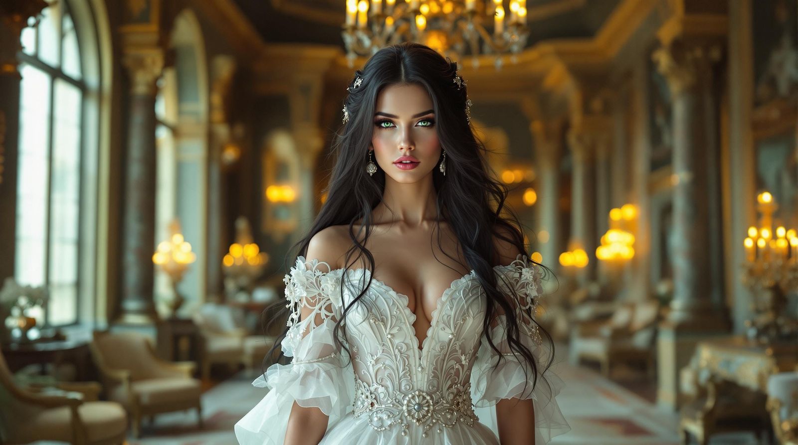 Pre-Raphaelite Woman in Extravagant Dress