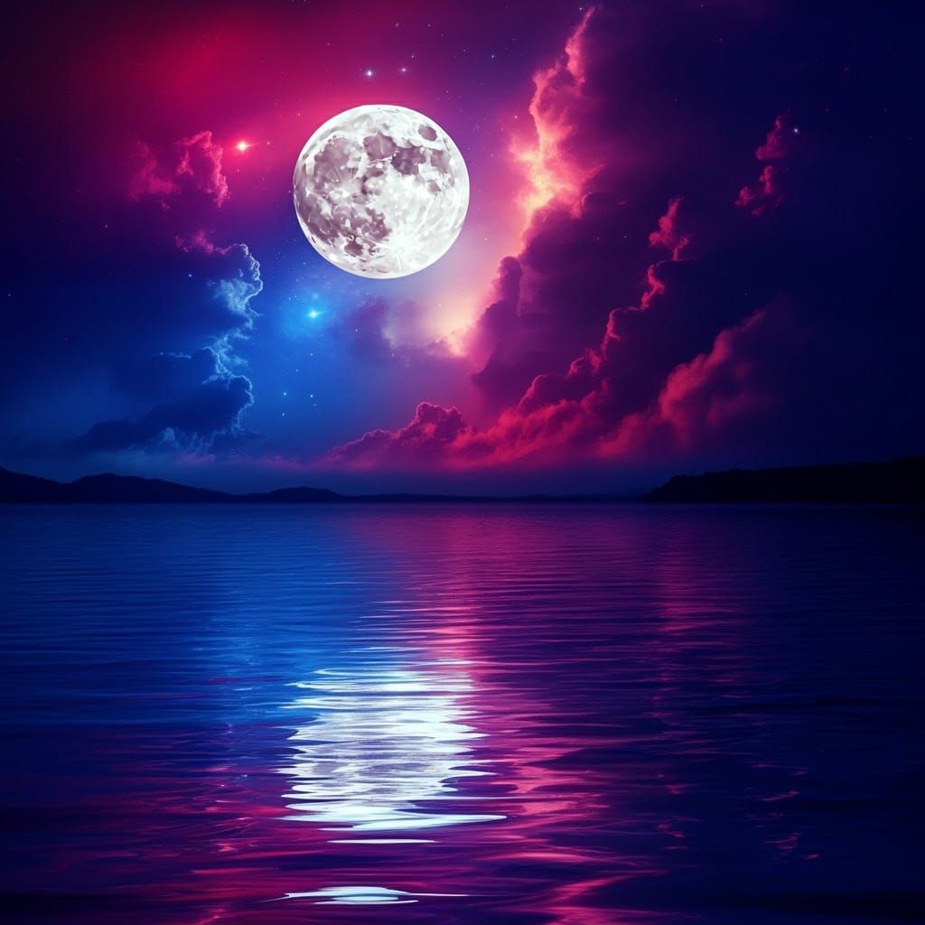 Spectacular Full Moon Mirrored on Still Ocean