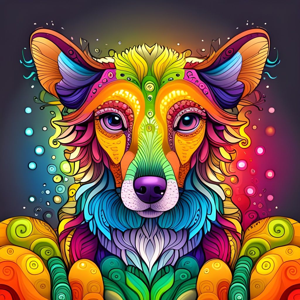 Adorable Rainbow Puppy in Abstract Fractal Style
