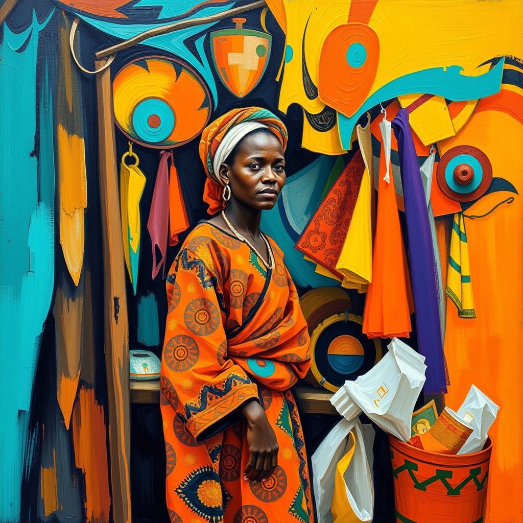 Vibrant Market Scene in Abstract Expressionist Style