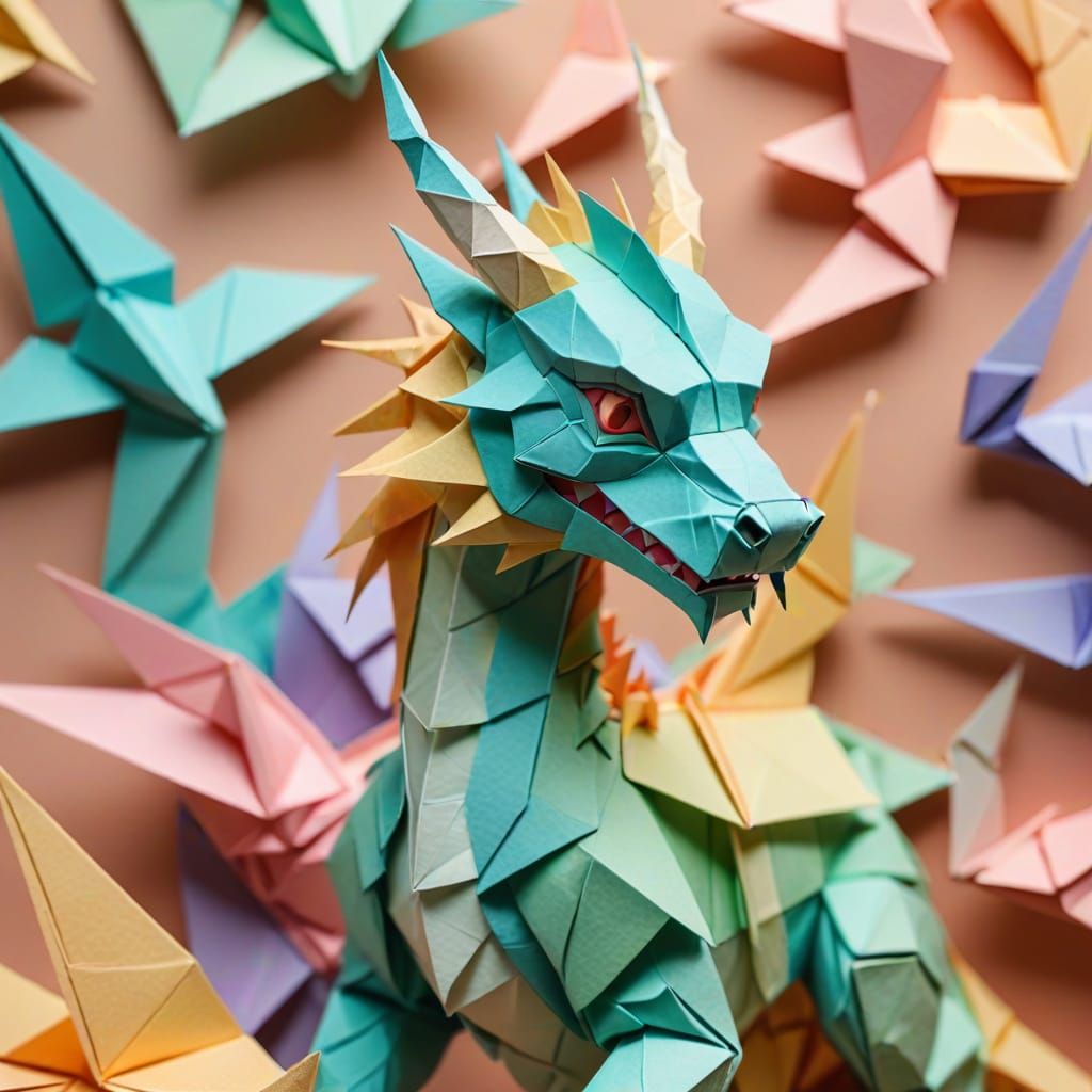 Delicate Origami Paper Dragon in Pastel Colors