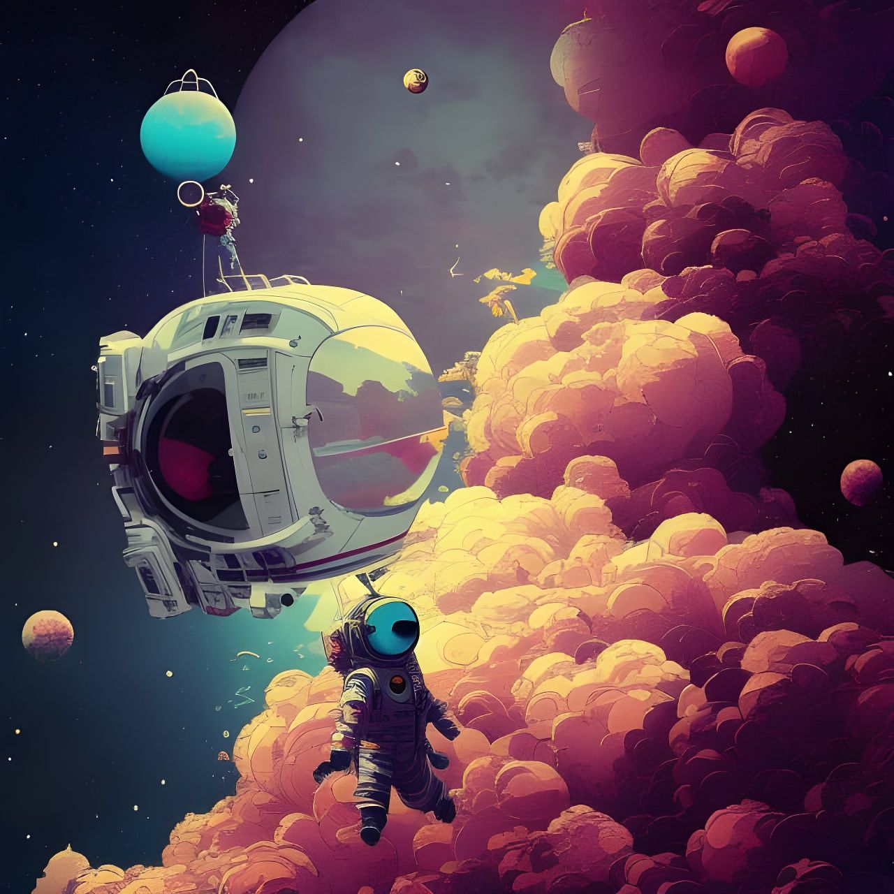 Astronaut in Space: Japanese Art Photoillustration