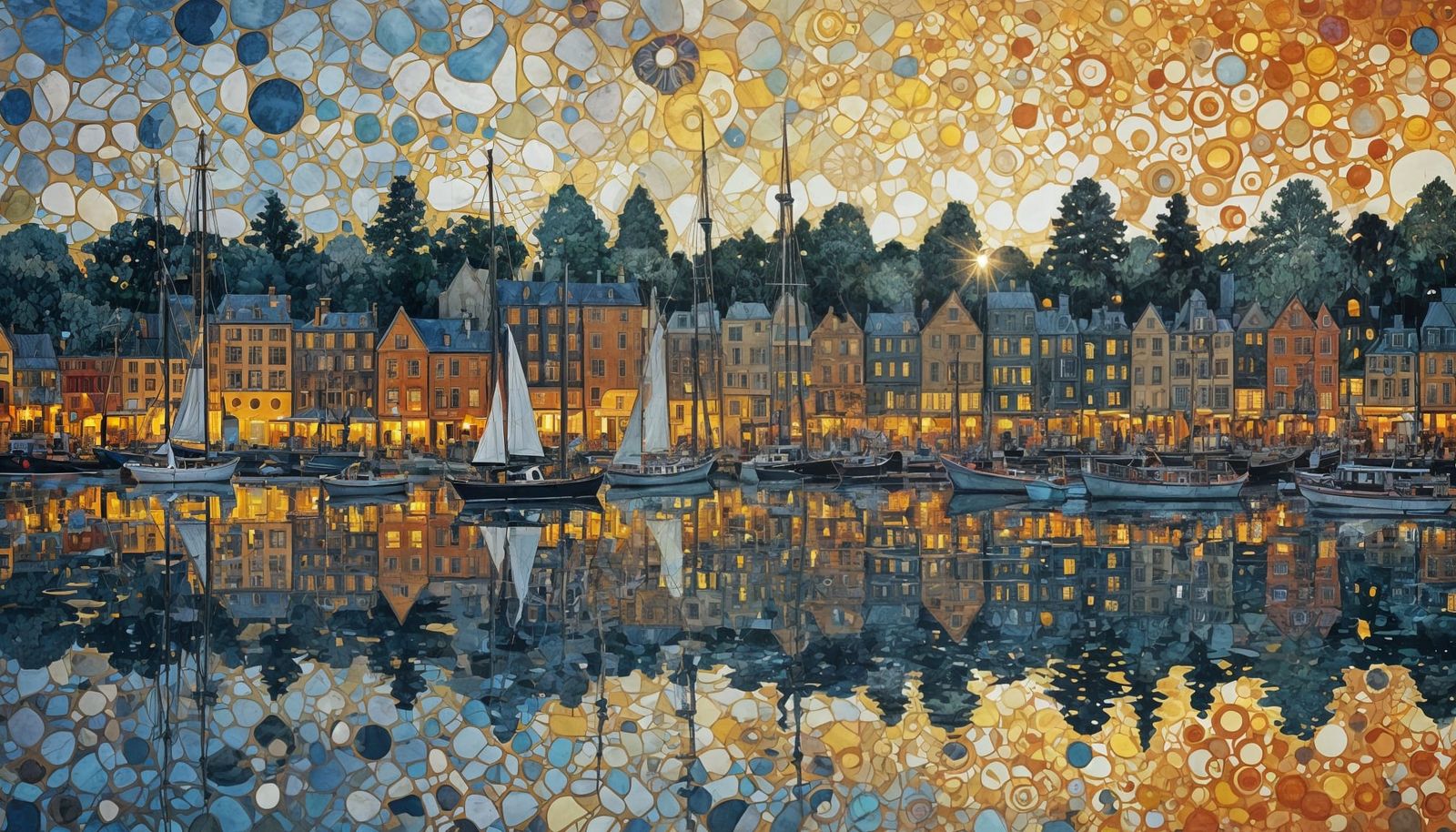 Dreamy Harbour Scene in Whimsical Watercolour Style