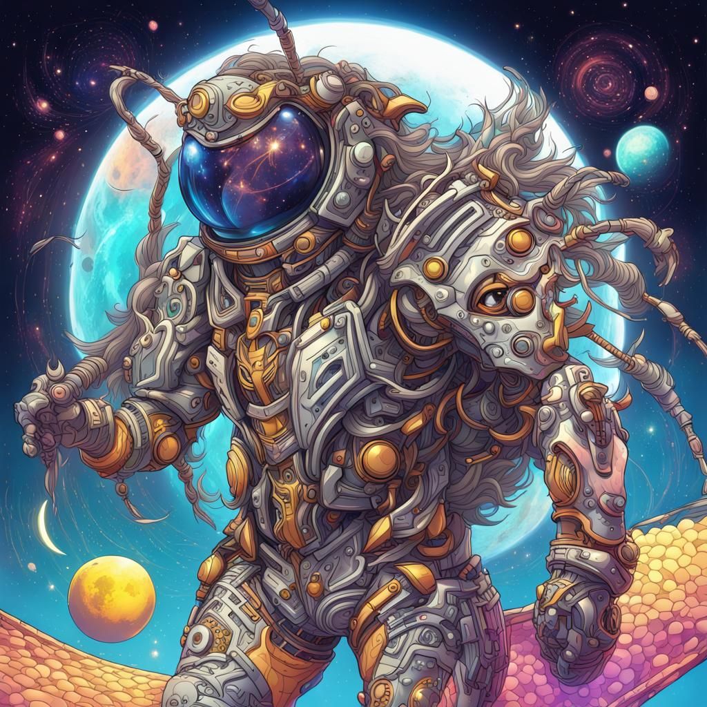 Bee Cowboy in Space: Neon Abstract Vector Art