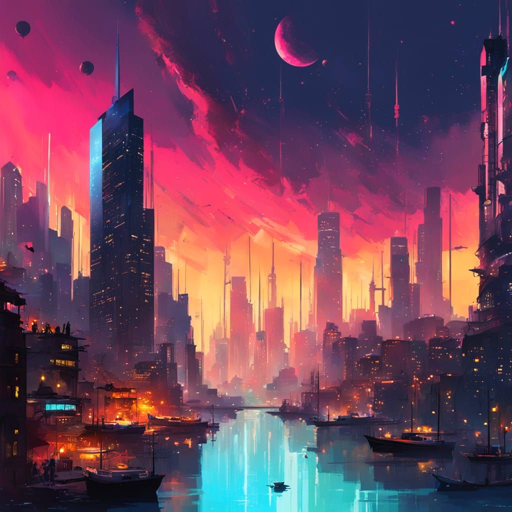 Cyberpunk city skyline