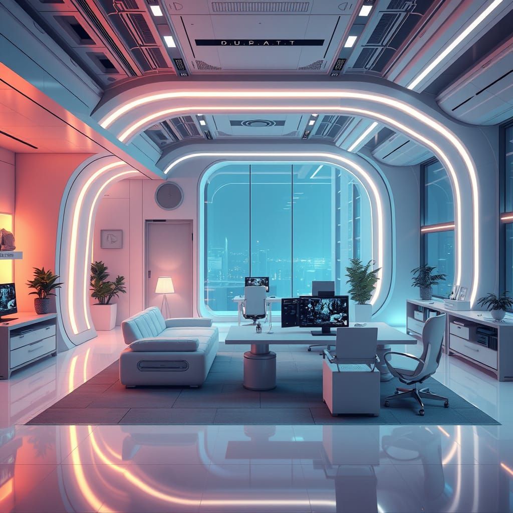 Ethereal Futuristic Office in Cyberpunk Style