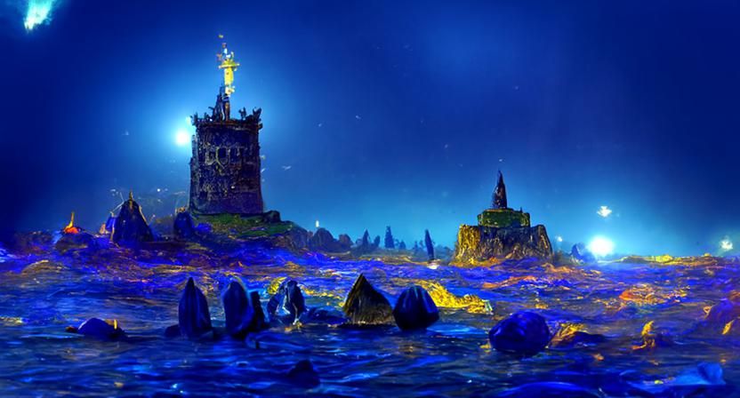 Glowing Wizard's Tower in Lapis Lazuli Ocean