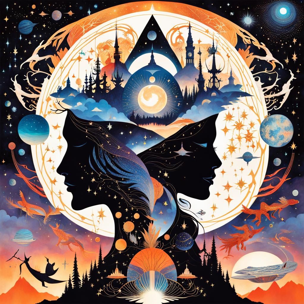 Fantasy Constellation Universe Double Exposure Art