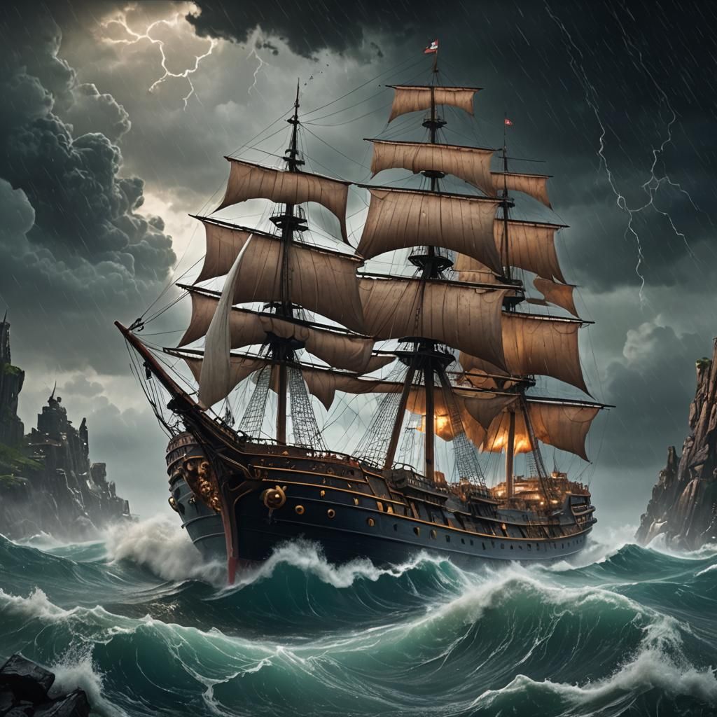 Ship Caught in a Fantastical Storm