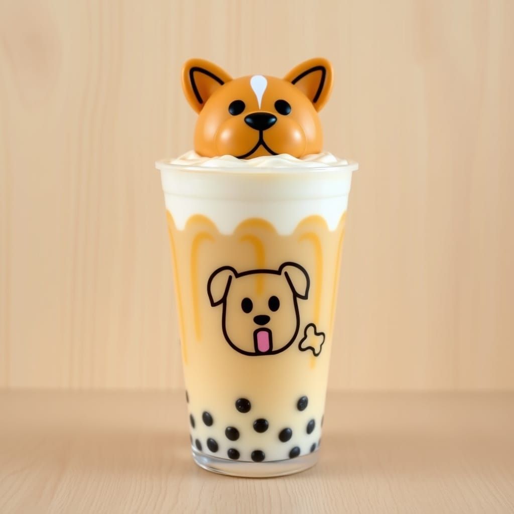 Creme Caramel Boba Tea with Doge Elements