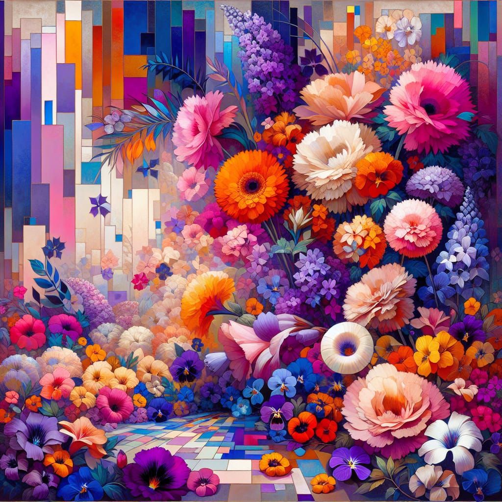 Art Deco Floral Symphony in Vivid Colors