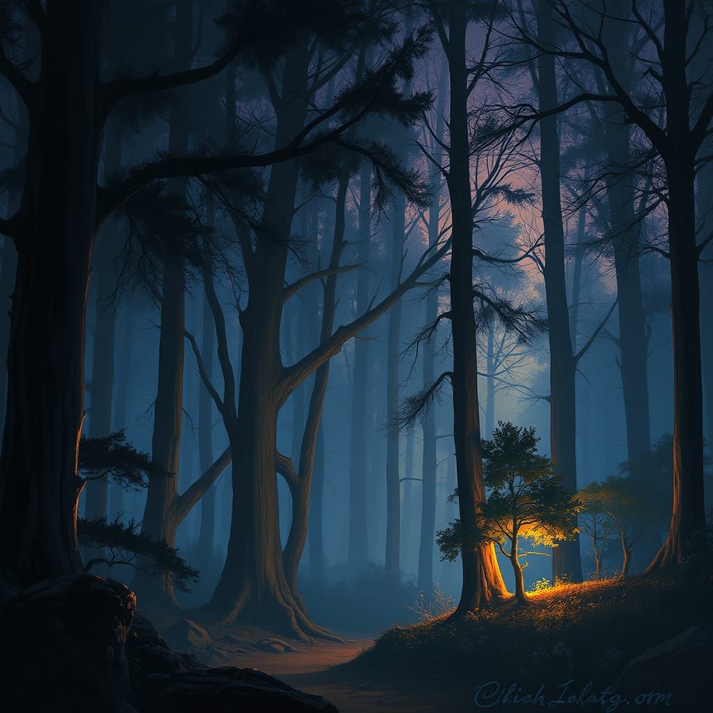 Mysterious Twilight Forest in Dark Fantasy Style
